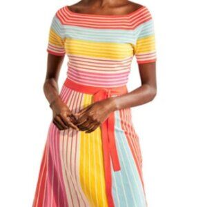 Boden Aida Striped Square Neck Midi Dress in Multi Stripe